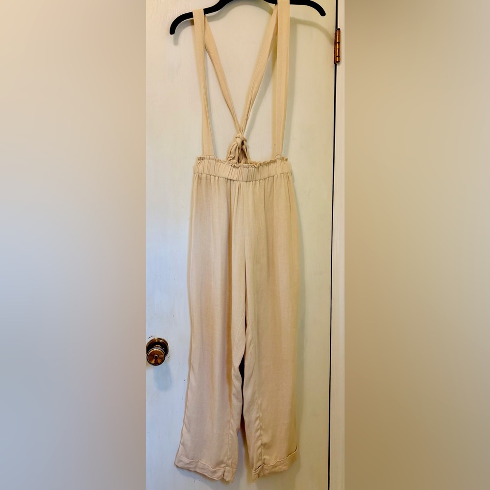 LUSH brand Linen Blend Beige Overalls Ankle Length Trousers Pants size Medium